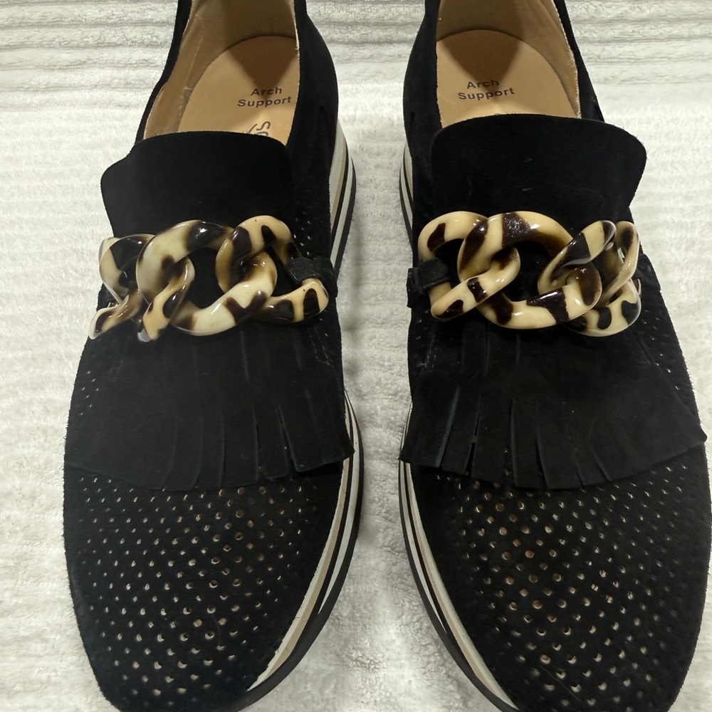 Black Suede women’s Loafers with Chain Detail